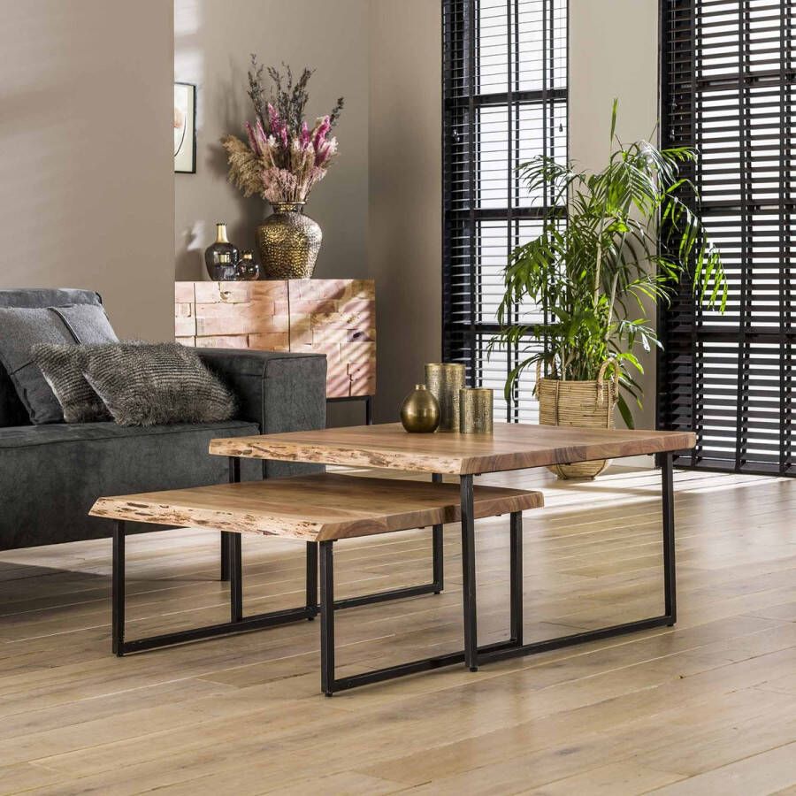 Hoyz Collection Hoyz Salontafel Edge Set Acacia hout 2 stuks 80x80x45