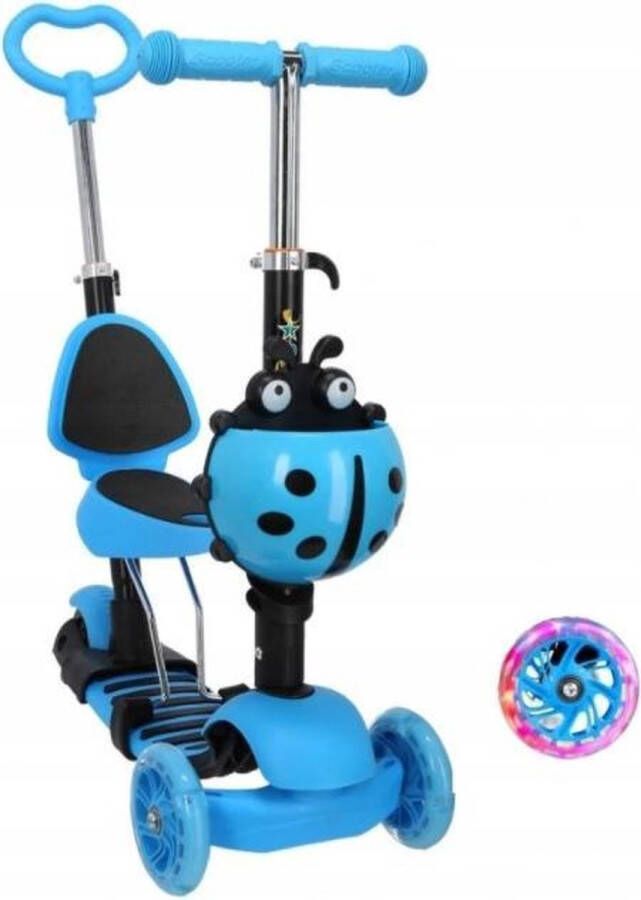 HA-MA TOOLS Mini Scooter Zadel Step Met 3 Wielen Driewieler Met Duwstang LED Wielen Blauw