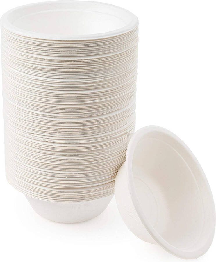 Häago 100 Biologisch Afbreekbare Suikerriet Kommetjes (350ml) Kartonnen Soepkommen Papieren Schaaltjes Sterk en Waterdicht
