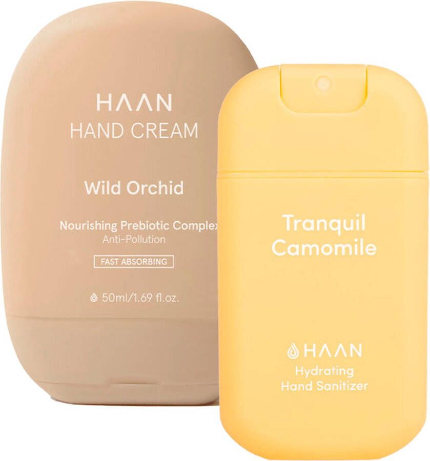 Haan Hand Creme Handspray Tranquile Camomile & Handcrème Wild Orchid Set van 2 Stuks Duo-pack Navulbaar