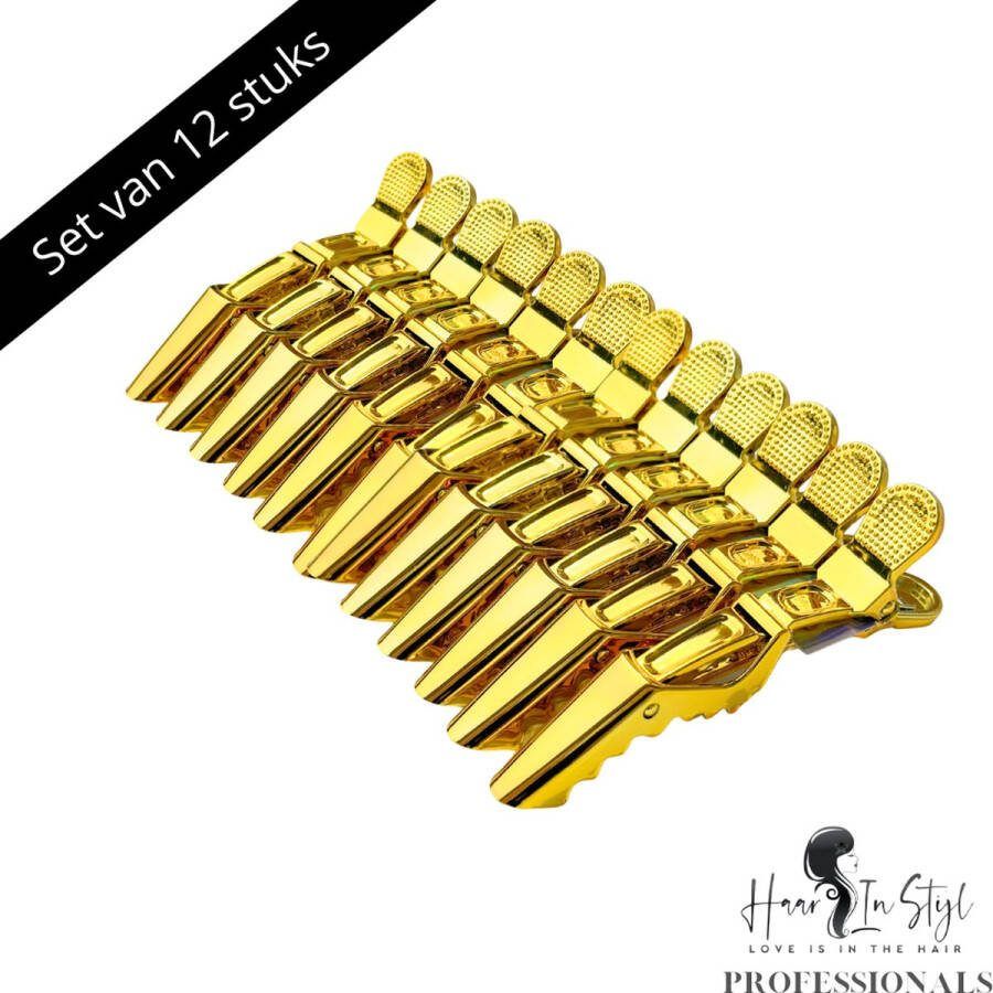 Haar in Stijl 12 stuks Metallic Goud Lange Krokodillen Haarklem Duck Bill Extra Sterk voor Dik Haar Clips Extra Strong Crocodile Alligator Hairclips Verdeelklem