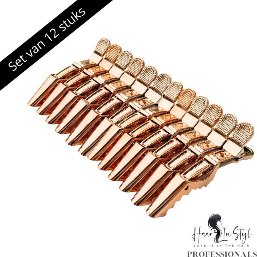 Haar in Stijl 12 stuks Metallic Rosé Goud Lange Krokodillen Haarklem Duck Bill Extra Sterk voor Dik Haar Clips Extra Strong Crocodile Alligator Hairclips Verdeelklem