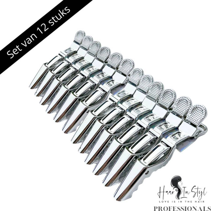 Haar in Stijl 12 stuks Metallic Zilver Lange Krokodillen Haarklem Duck Bill Extra Sterk voor Dik Haar Clips Extra Strong Crocodile Alligator Hairclips Verdeelklem