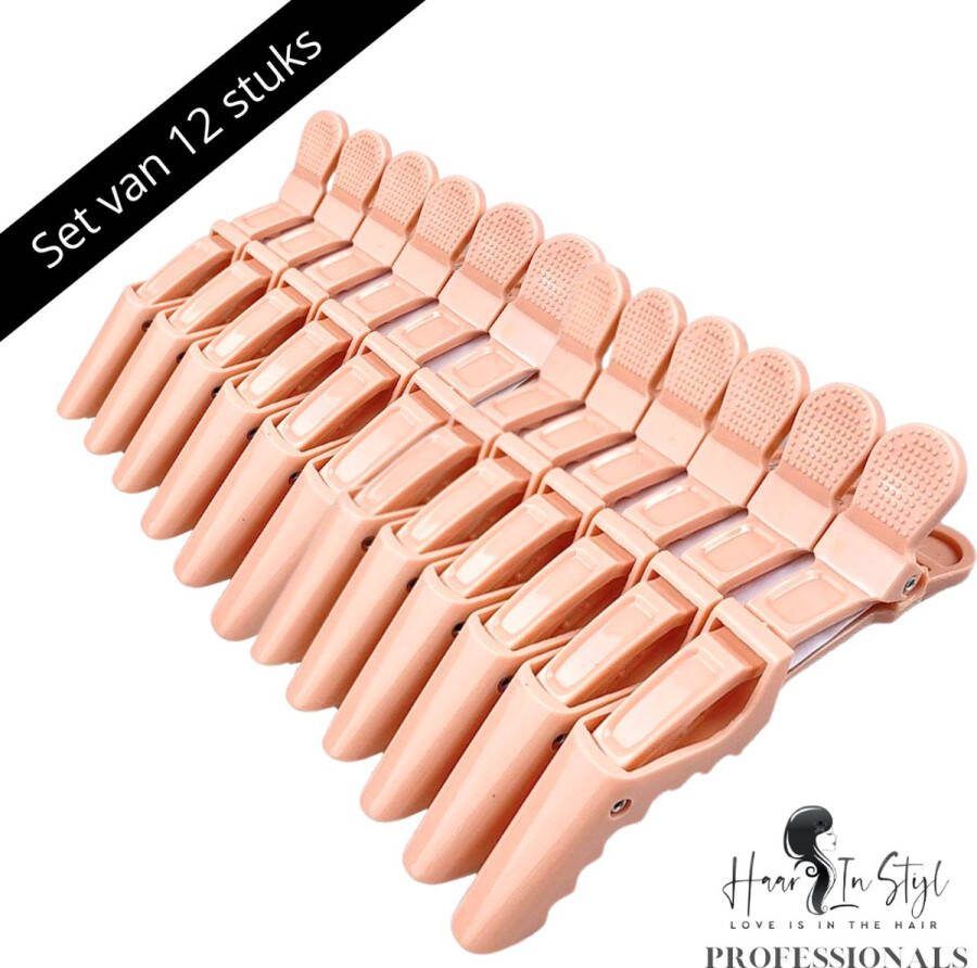 Haar in Stijl 12 stuks Poeder Roze Lange Krokodillen Haarklem Duck Bill Extra Sterk voor Dik Haar Clips Extra Strong Crocodile Alligator Hairclips Verdeelklem