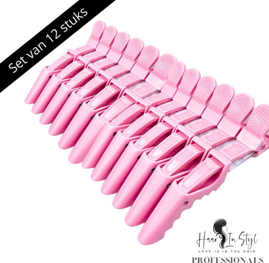 Haar in Stijl 12 stuks Roze Lange Krokodillen Haarklem Duck Bill Extra Sterk voor Dik Haar Clips Extra Strong Crocodile Alligator Hairclips Verdeelklem