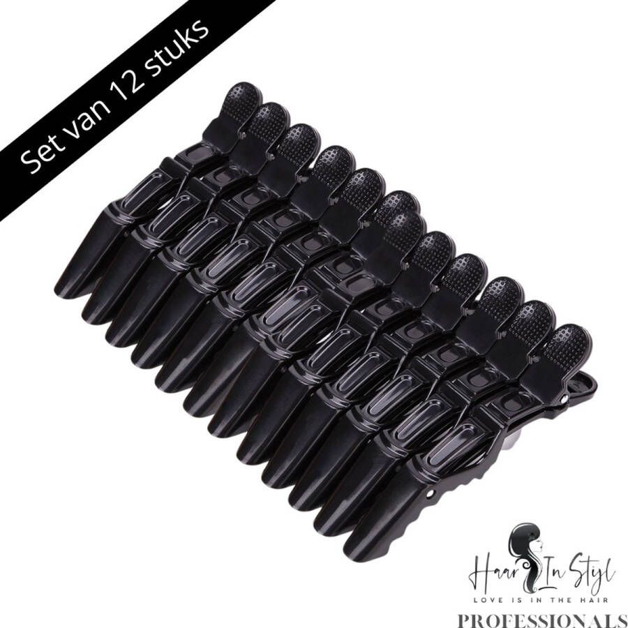 Haar in Stijl 12 stuks Zwart Lange Krokodillen Haarklem Duck Bill Extra Sterk voor Dik Haar Clips Extra Strong Crocodile Alligator Hairclips Verdeelklem
