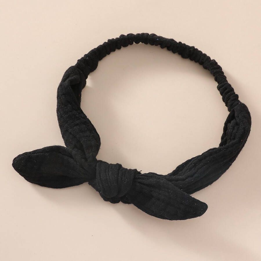 Haar in Stijl Haarband Hafsa Zwart Smalle en zachte baby haarband van hydrofiele stof met een strikje haaraccessoires voor meisjes kinderen babies