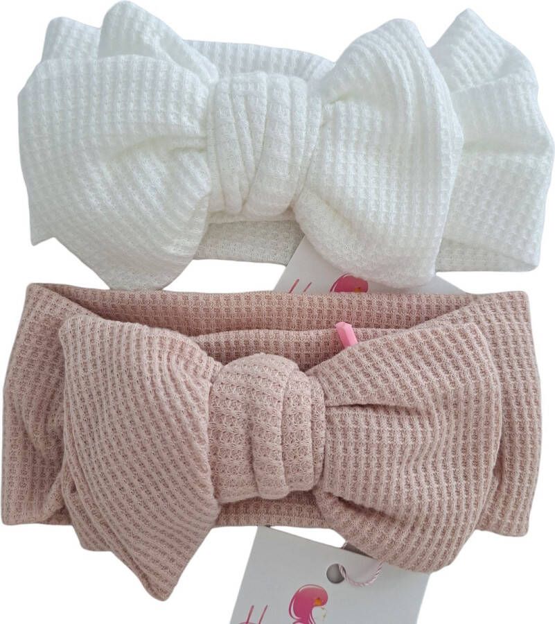 Haar in Stijl Haarband Hiba 2 pack Brede en zachte baby haarband met een strik meisjes haaraccessoires winter dik stof breed geribbeld gebreid wafelstof wafel patroon wafelhaarband