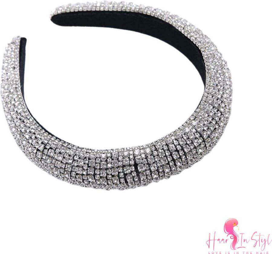 Haar in Stijl Juwelen Diadeem Zilver Brede dames diadeem met strass haaraccessoires voor feest bruiloft verloving glimmend steentjes tiara haarband