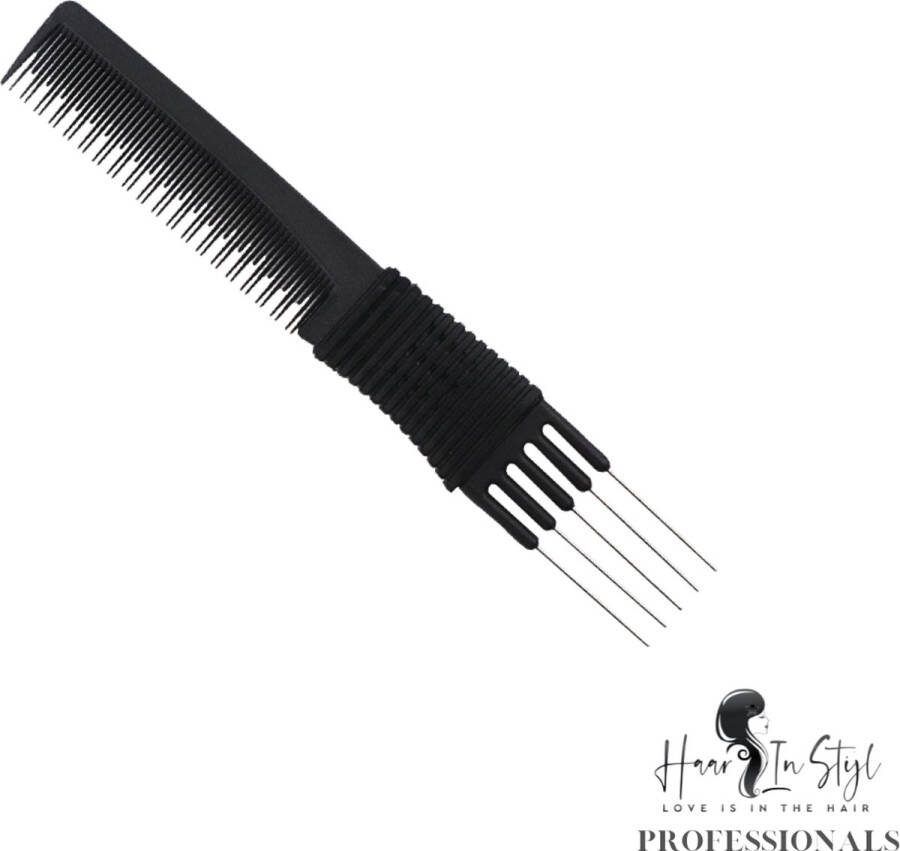 Haar in Stijl Kam 06979 Carbon Antistatische 5 punt Haak en Toupeer kam kapperskam styling tools Hair Beauty Salon Essentials