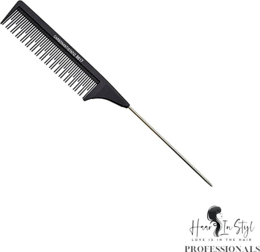 Haar in Stijl Kam 8617 Carbon Antistatische punt en toupeer kam met een haak Professionals