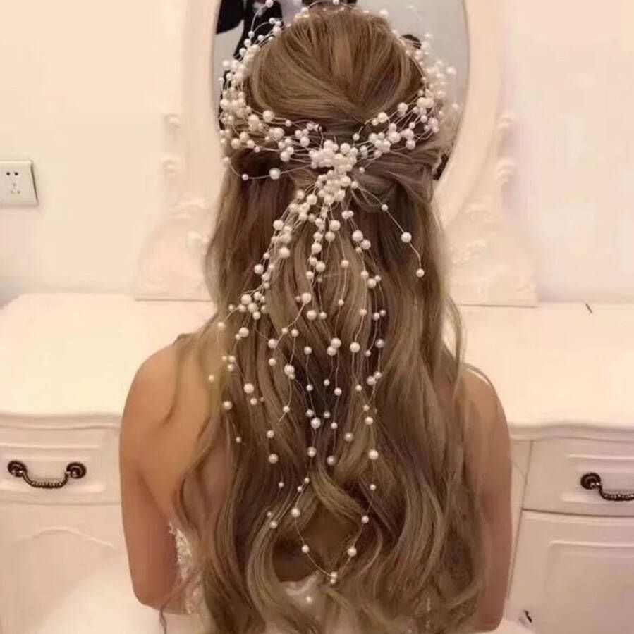 Haar in Stijl Lana Parel krans zilver haarversiering haarketting haaraccessoires voor feest bruiloft verloving