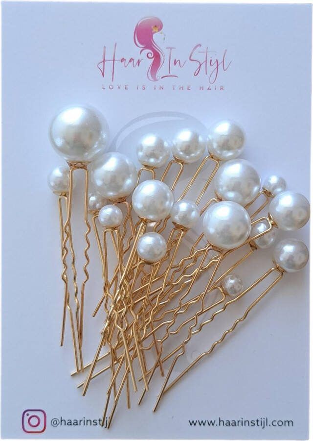 Haar in Stijl Lulu Serie set van 36 gouden haarpinnen met parels in verschillende formaten Haarversiering haaraccessoires voor dames vrouwen bruid bruidsmode bruiloft feest Haarsteek haarpin haarschuifje parel
