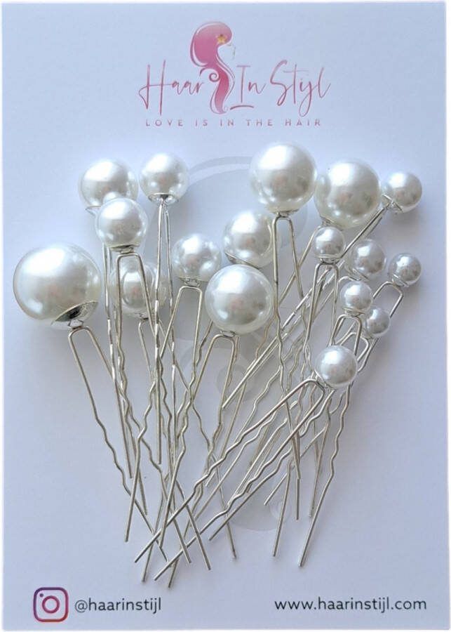 Haar in Stijl Lulu Serie set van 36 zilveren haarpinnen met parels in verschillende formaten Haarversiering haaraccessoires voor dames vrouwen bruid bruidsmode bruiloft feest Haarsteek haarpin haarschuifje parel