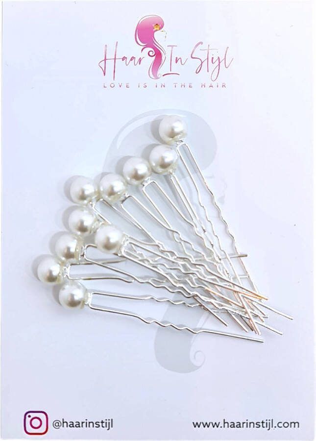 Haar in Stijl Lulu Serie Zilver set van 10 parel haarpinnen met een parelgrootte van 12mm