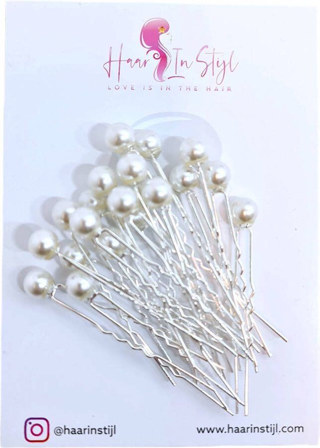 Haar in Stijl Lulu Serie Zilver set van 20 parel haarpinnen met een parelgrootte van 12mm