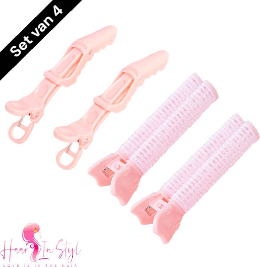 Haar in Stijl Poeder Roze Zalm set van 4 2 krokodillen haarklemmen en 2 volumizing haarroller clips haarclips en volume voor pony haar