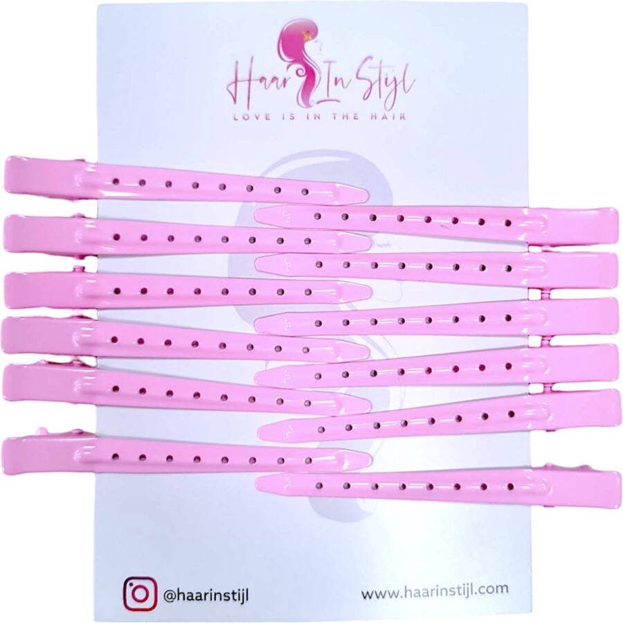 Haar in Stijl Roze 12 stuks Lange Metalen Haarclips haarklem kapper haar tools clips klips klem platbek kappers haarklemmen 12x Stevige Professionele afdeelklemmen