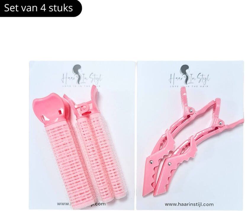 Haar in Stijl Roze set van 4 2 krokodillen haarklemmen en 2 volumizing haarroller clips haarclips en volume voor pony haar