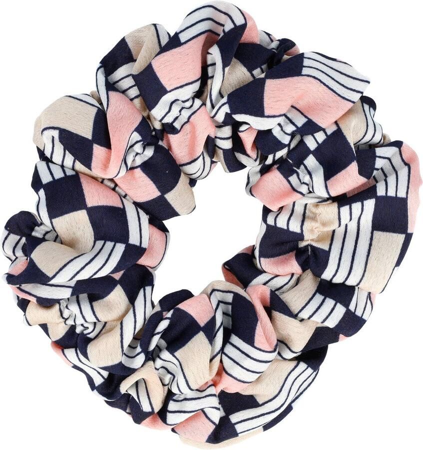 Haarsoires Scrunchie Haarelastiek Haar Krinkel Elastiek Retro Blokken Fantasie Print Zwart Wit Beige Roze
