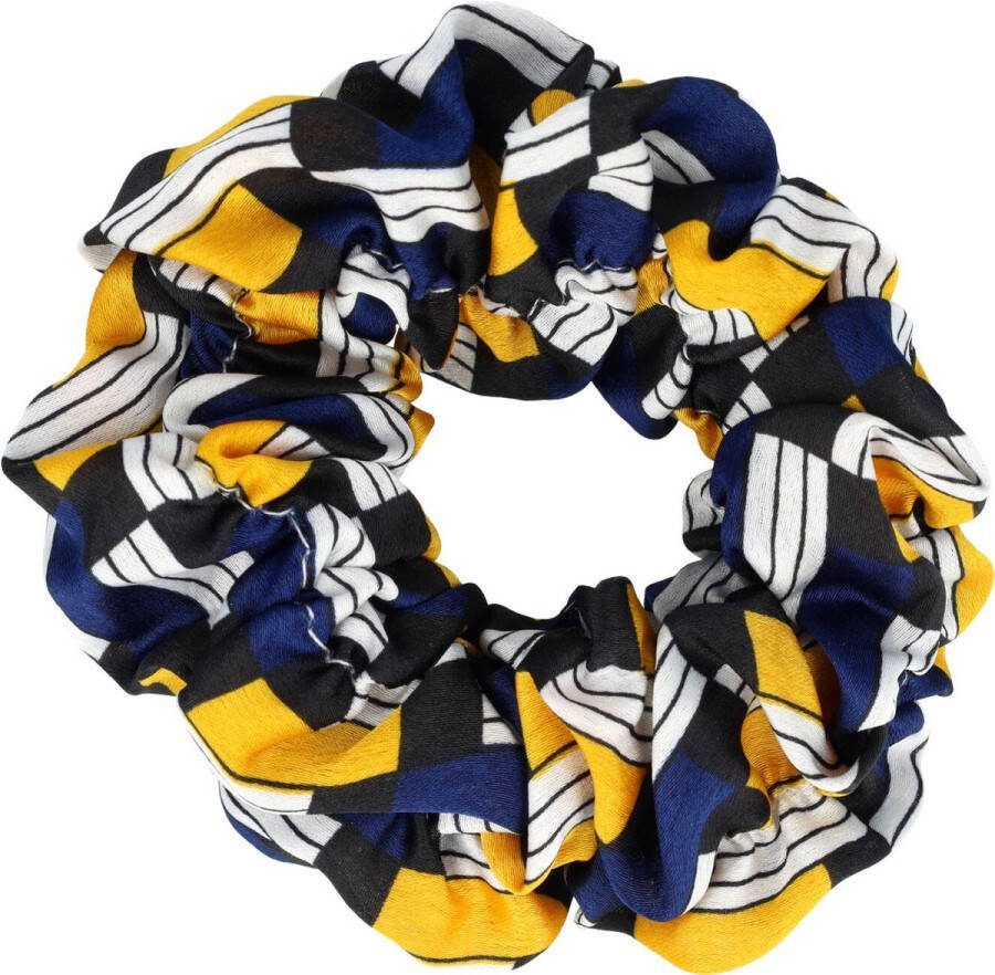 Haarsoires Scrunchie Haarelastiek Blokken Fantasie Print Geel Retro Patroon Haar Krinkel Elastiek