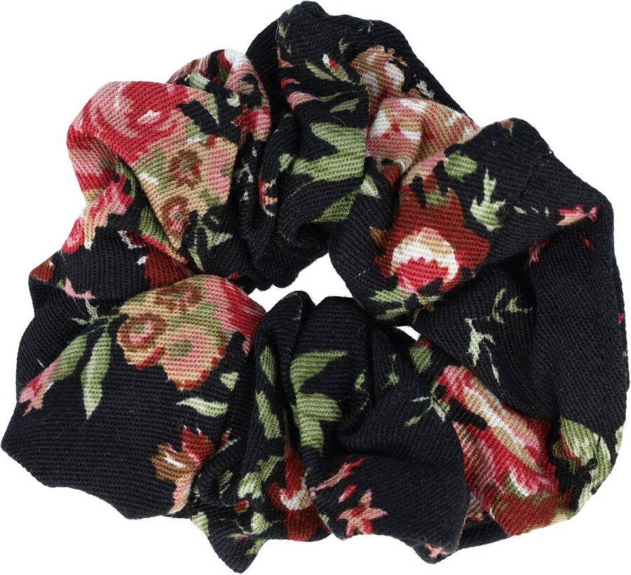 Haarsoires Scrunchie Haarelastiek Haar Elastiek Krinkel Roos Bloemen Print Roze Groen Zwart