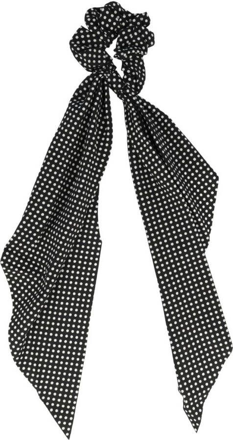 Haarsoires Scrunchie Haarelastiek Haar Krinkel Elastiek Linten Stippen Print Wit Zwart Dot Patroon