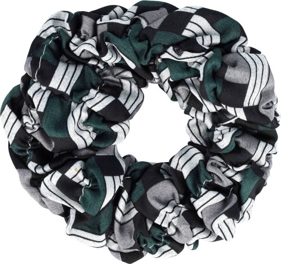 Haarsoires Scrunchie Haarelastiek Haar Krinkel Elastiek Retro Blokken Fantasie Print Zwart Grijs Groen