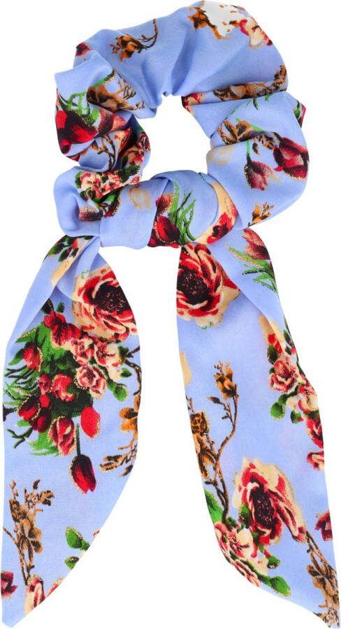 Haarsoires Scrunchie Haarelastiek Linten Roos Bloemen Glitter Print Roze Rood Blauw Haar Elastiek Krinkel