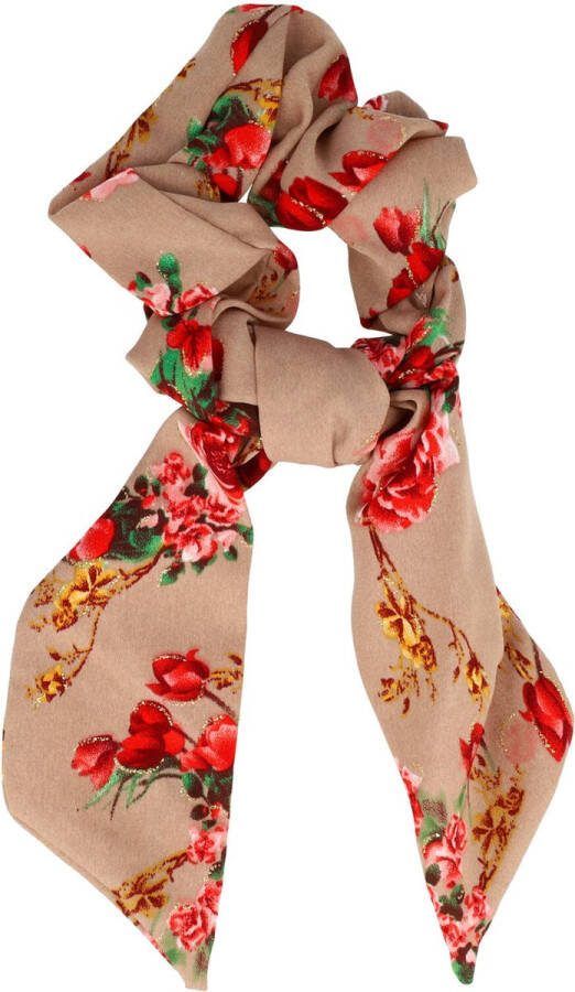 Haarsoires Scrunchie Haarelastiek Linten Roos Bloemen Glitter Print Roze Rood Bruin Haar Elastiek Krinkel