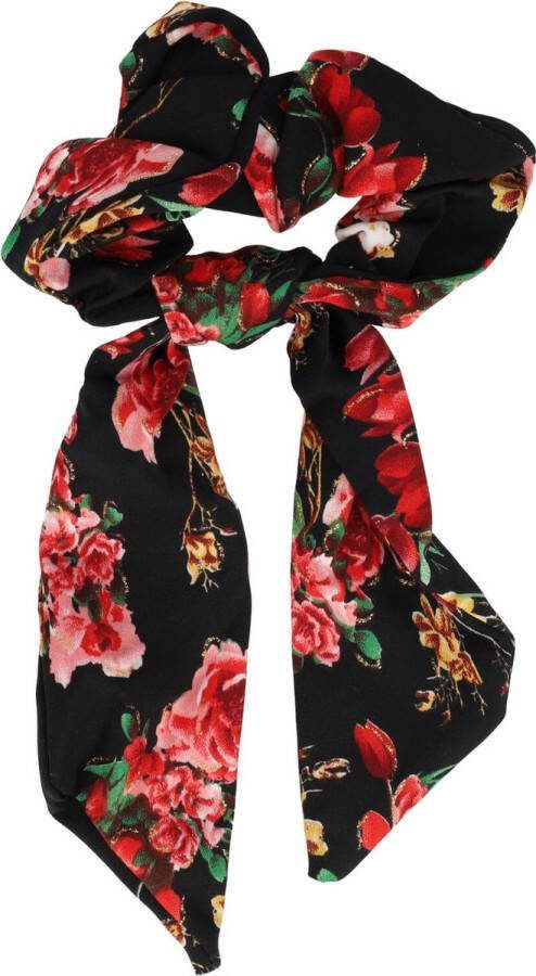 Haarsoires Scrunchie Haarelastiek Linten Roos Bloemen Glitter Print Roze Rood Zwart Haar Elastiek Krinkel