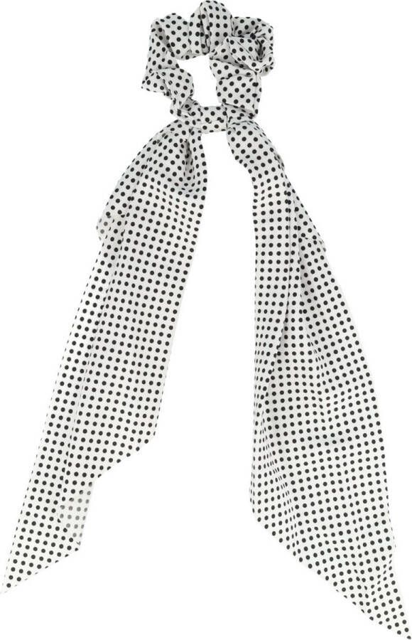 Haarsoires Scrunchie Haarelastiek Linten Stippen Print Zwart Wit Haar Krinkel Dot Strik