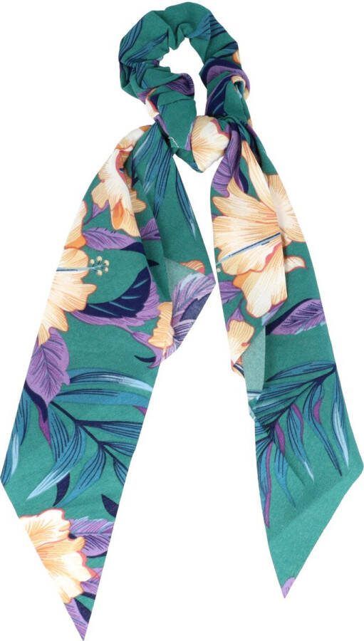 Haarsoires Scrunchie Haarelastiek Linten Tropische Bloemen Print Groen Haar Accessoire Krinkel Elastiek