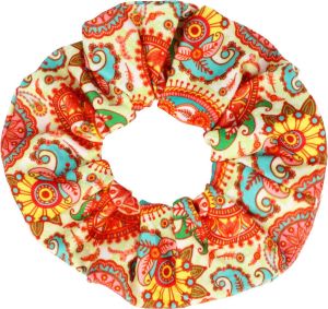 Haarsoires Scrunchie Haarelastiek Paisley Bloemen Print Color Oranje Haar Elastiek Krinkel