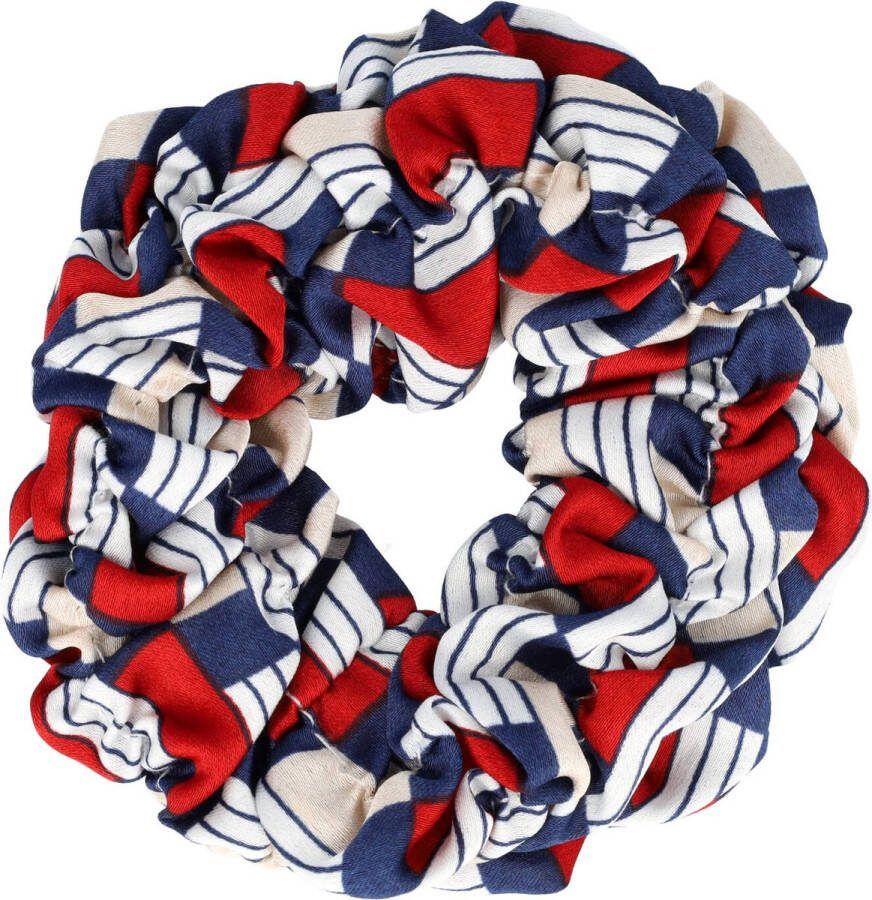 Haarsoires Scrunchie Haarelastiek Retro Blokken Fantasie Print Zwart Wit Beige Blauw Rood Haar Elastiek Krinkel