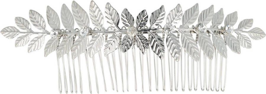 Haarsoires Sierkam Opsteekkam Haarkam Sier Haar Kam Metaal Leaves Bladeren Vorm Strass Steentjes 15cm Zilver