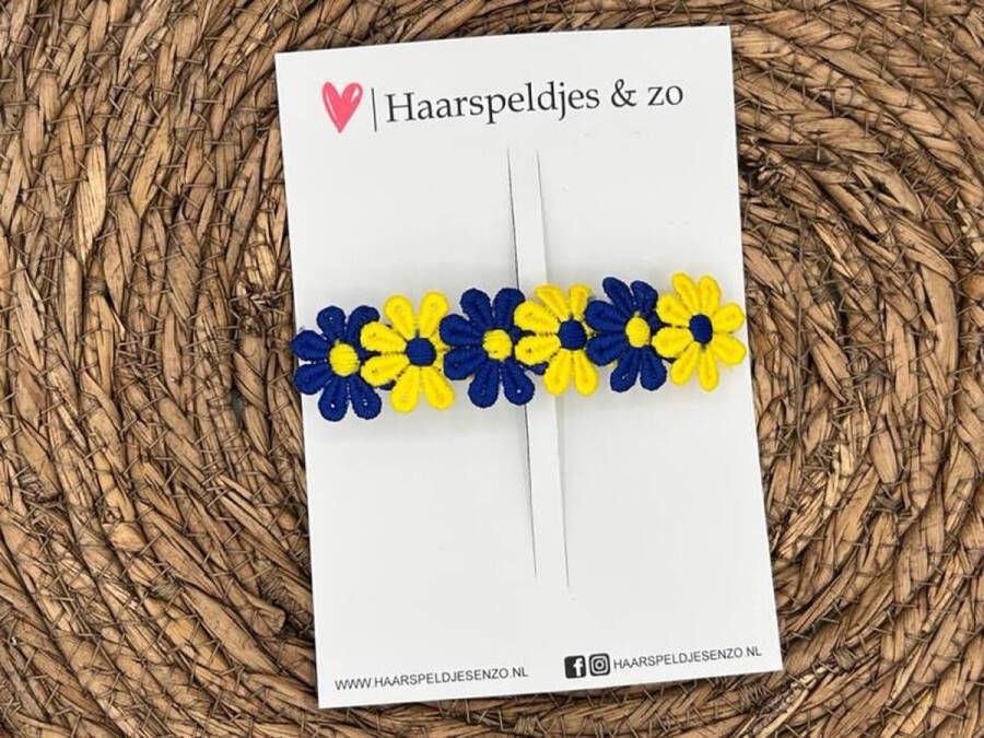 Haarspeldjes & zo Blauw geel (gele) madeliefjes op French Barrette carnaval haaraccessoires