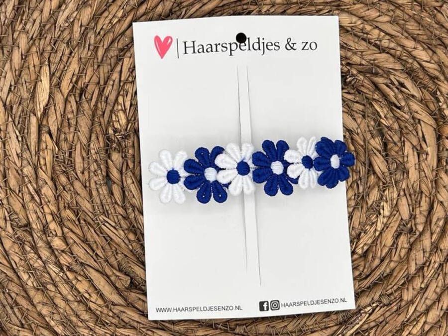 Haarspeldjes & zo Blauw wit (witte) madeliefjes op French Barrette carnaval haaraccessoires