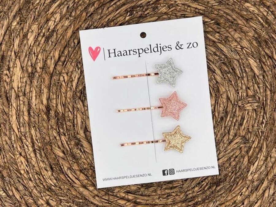 Haarspeldjes & zo Bobby pin set 1 schuifspeldje haarspeldje haarschuifje kerst glitters zilver goud roze sterretjes