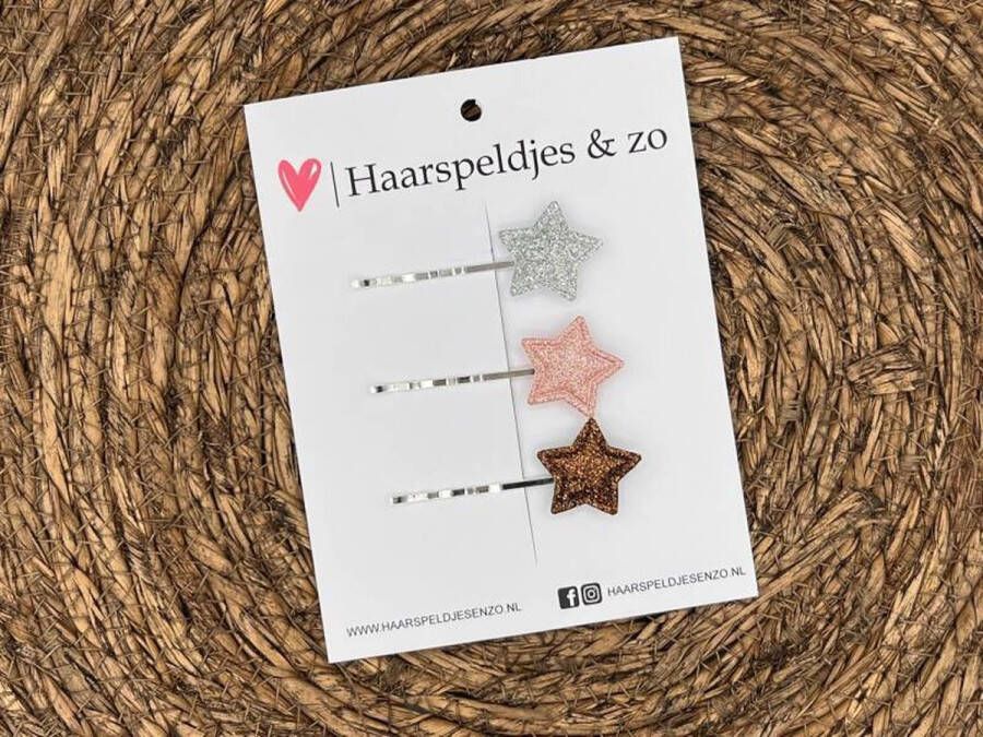 Haarspeldjes & zo Bobby pin set 2 schuifspeldje haarspeldje haarschuifje kerst glitters zilver roze bruin sterretjes