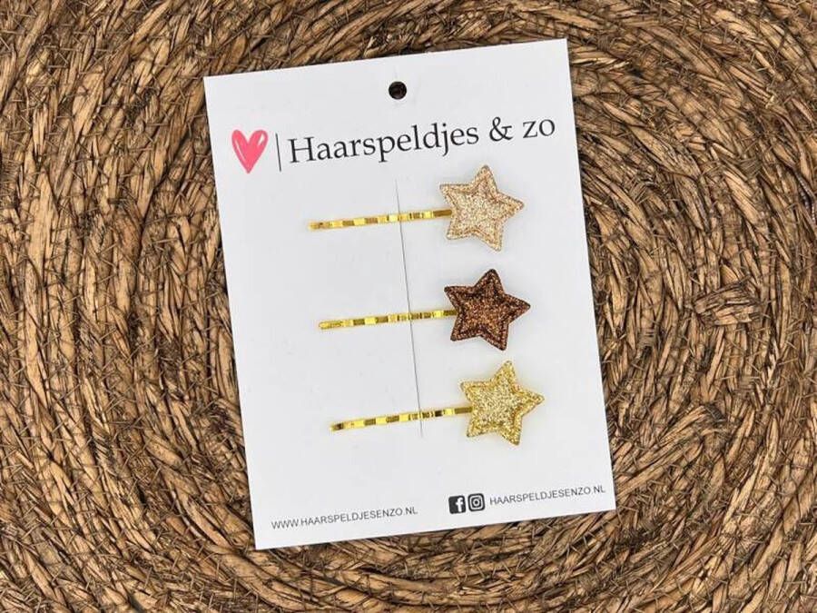 Haarspeldjes & zo Bobby pin set 3 schuifspeldje haarspeldje haarschuifje kerst glitters goud bruin sterretjes