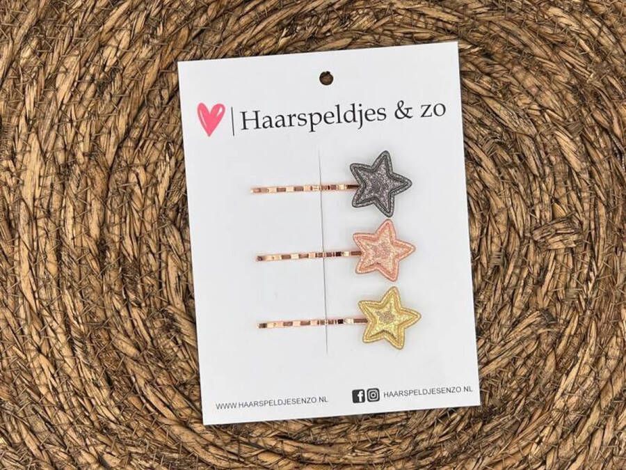 Haarspeldjes & zo Bobby pin set 4 schuifspeldje haarspeldje haarschuifje kerst glimmend goud roze antraciet sterretjes