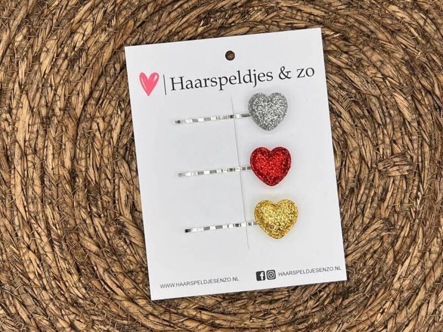 Haarspeldjes & zo Bobby pin set 5 schuifspeldje haarspeldje haarschuifje kerst glitters zilver rood goud hartjes