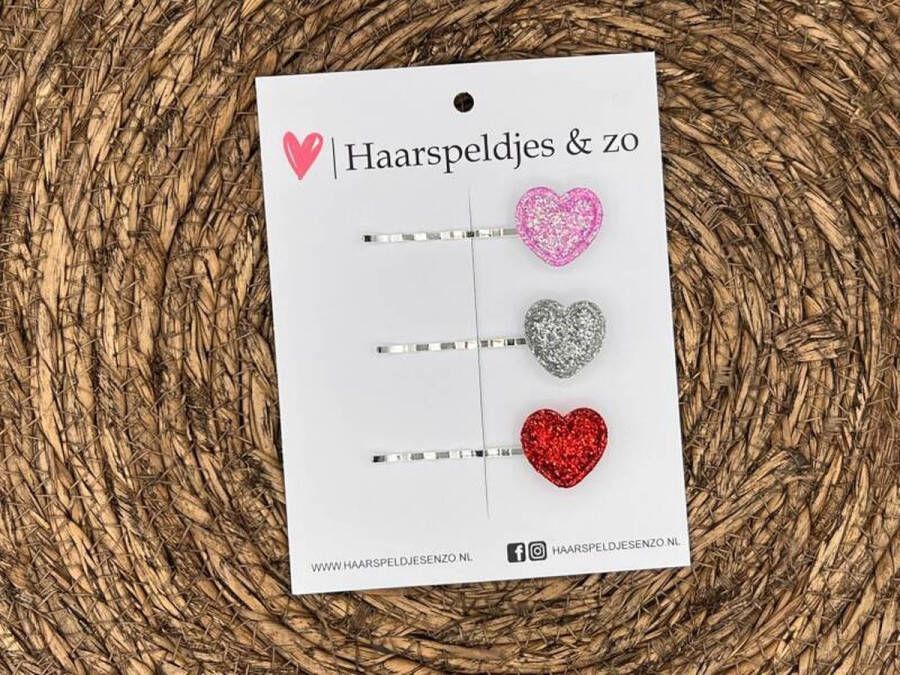 Haarspeldjes & zo Bobby pin set 6 schuifspeldje haarspeldje haarschuifje kerst glitters zilver roze rood hartjes