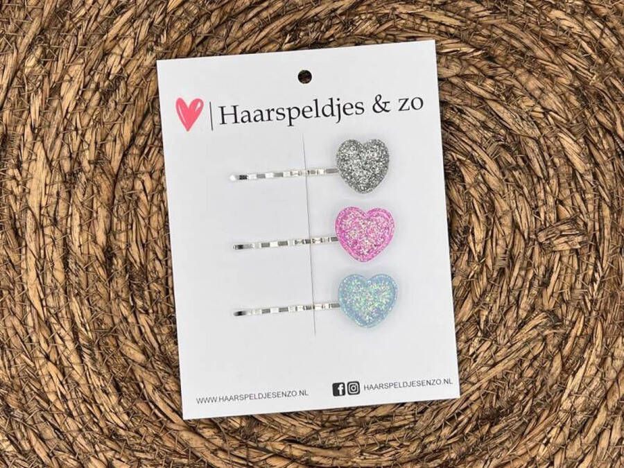 Haarspeldjes & zo Bobby pin set 7 schuifspeldje haarspeldje haarschuifje kerst glitters zilver roze lichtblauw hartjes