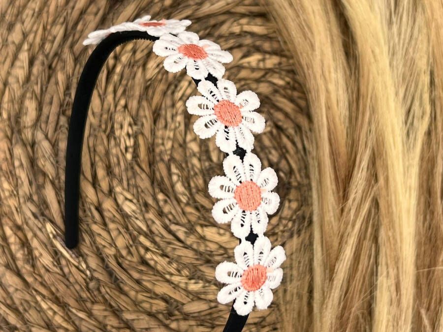 Haarspeldjes & zo Diadeem haarband madeliefjes oranje roze -bloemen bloemetjes
