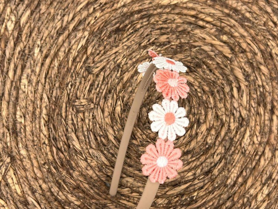 Haarspeldjes & zo Diadeem haarband madeliefjes perzik wit bloemen bloemetjes