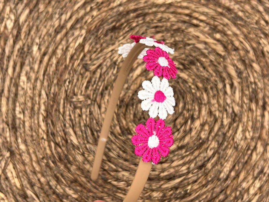 Haarspeldjes & zo Diadeem haarband madeliefjes roze wit bloemen bloemetjes