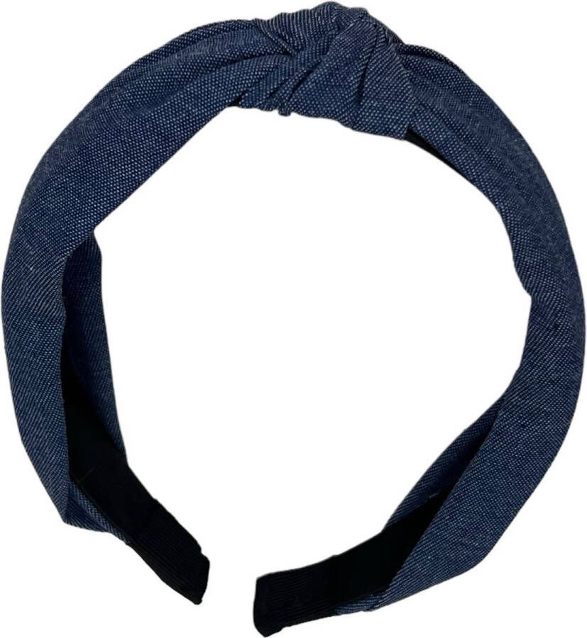 Haarspeldjes & zo Diadeem stof haarband jeans met knoop blauw