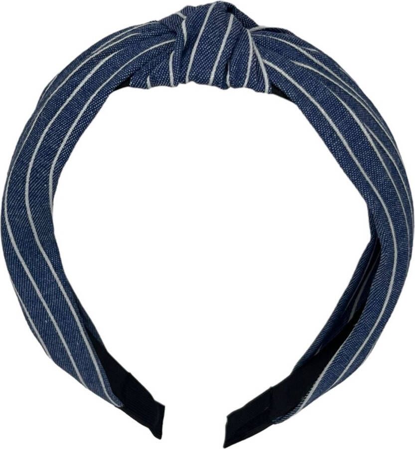 Haarspeldjes & zo Diadeem stof haarband jeans met knoop blauw met strepen